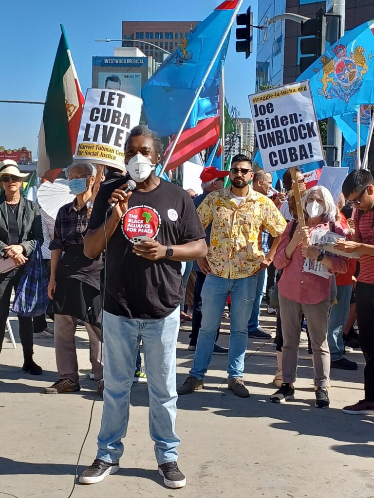 Black Alliance for Peace Carlos Sirah at LA rally against US blockade of Cuba