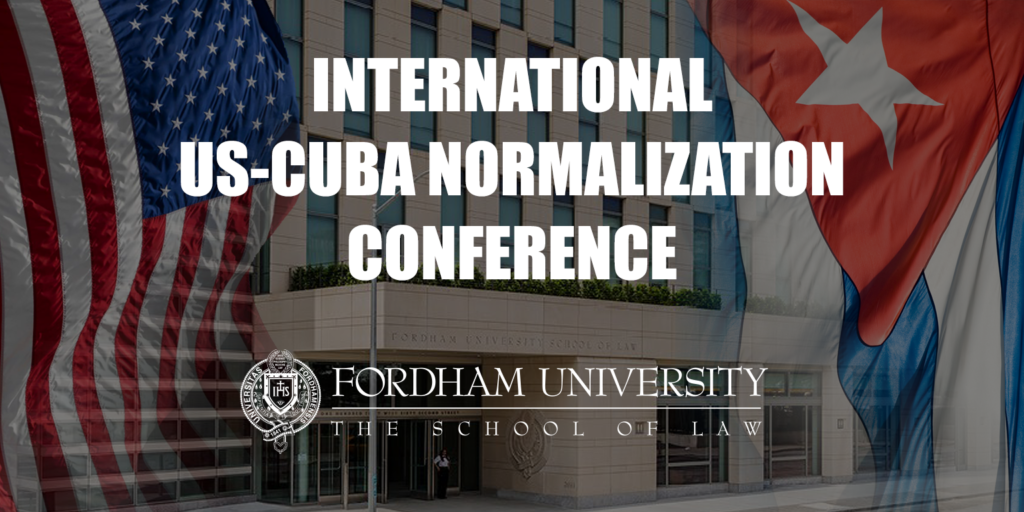 US and Cuban flag at Fordham University Conference in New York City