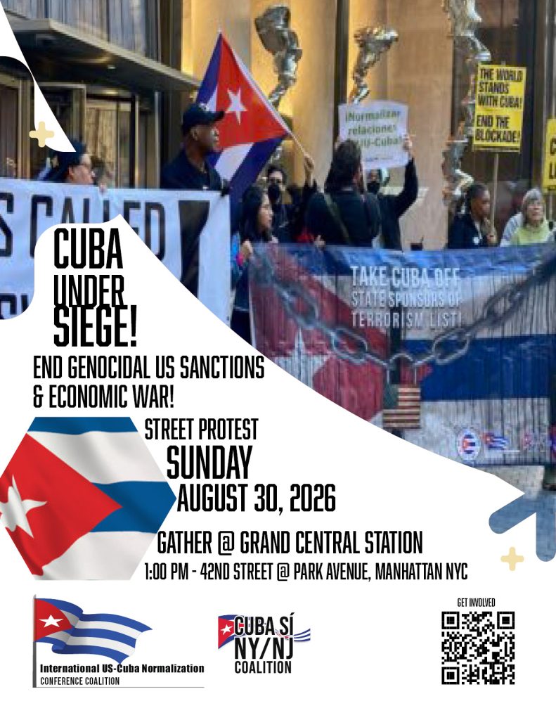 Cuba solidarity activists gathering at Grand Central Station in New York City